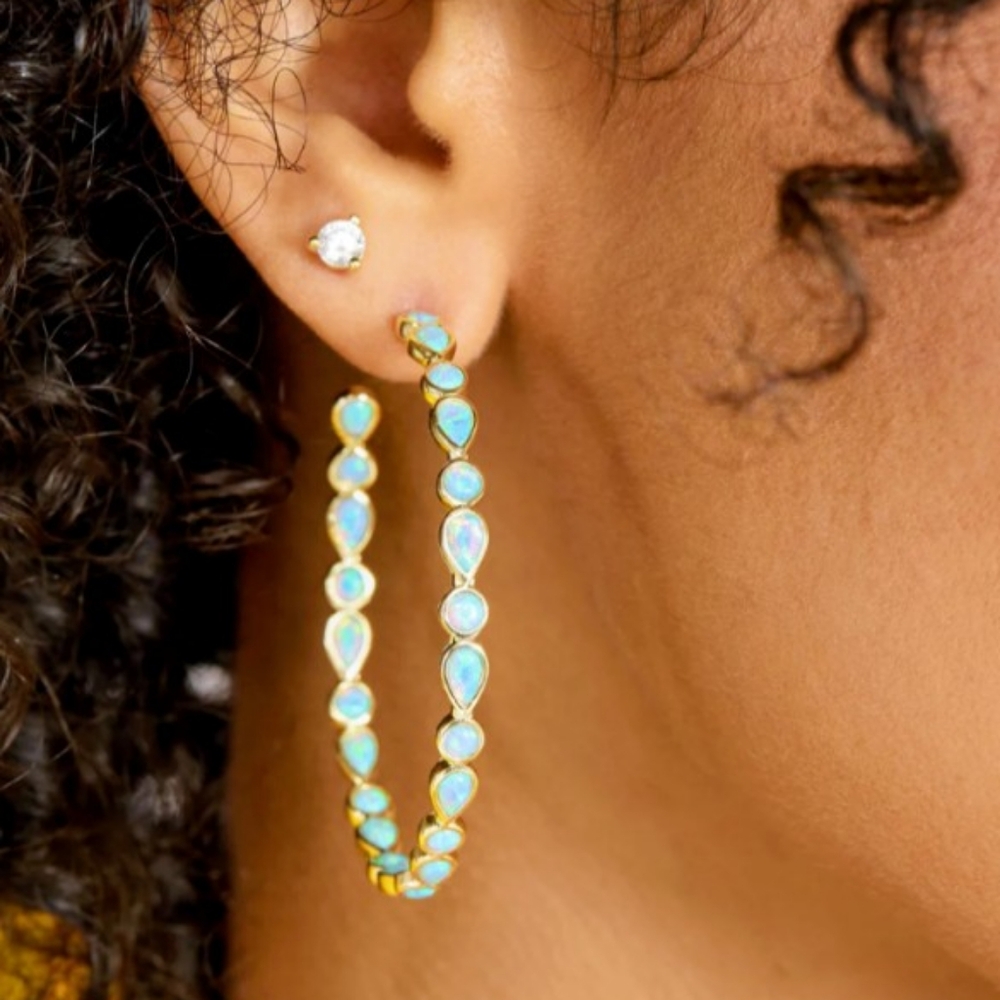 Melinda Maria Gold and Blue Hoop Earrings